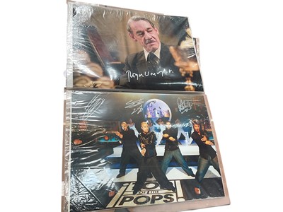 Lot 1218 - Two albums of celebrity signed photographs plus some unsigned to include Dame Judy Dench, Arthur Askey, Noelle Gordon, Sporting including snooker, football, cricket etc.