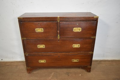 Lot 1471 - Campaign style brass bound chest of drawers