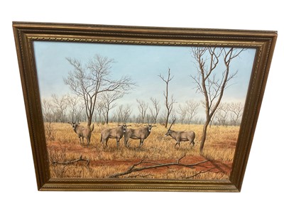 Lot 1438 - Geoffrey Campbell Black, oil on canvas, four antelopes, signed, 51 x 68cm, framed