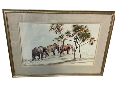 Lot 1441 - Allan Carter (b. 1909) watercolour, elephants, signed, 39 x 63cm, glazed frame