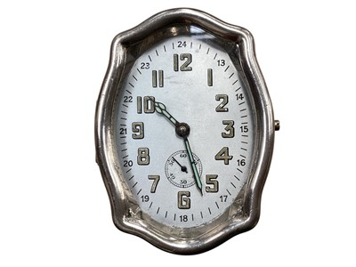 Lot 2179 - Good quality Art Deco chromium plated car clock with silvered Arabic numeral dial with luminous hands, numbers and a subsidiary seconds dial, case 8cm in diameter.