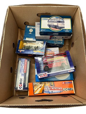 Lot 1689 - Corgi Classics Beatles Bus, Routemaster in Exile, Island Transport & other Buses & Coaches, all boxed (1 box)