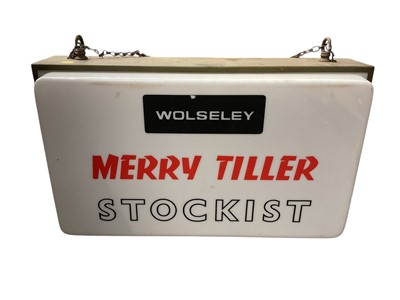Lot 2524 - Vintage Wolseley Merry Tiller Stockist illuminated hanging shop sign, 67 x 39cm.