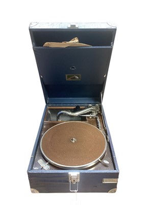 Lot 2256 - Navy blue HMV gramophone, with a group of 78's to include Tennessee Ernie, Bill Haley, Fats Domino, etc