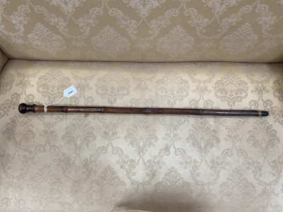 Lot 2568 - Victorian gentleman’s “Blowgun” walking stick with Bamboo shaft and removable knop, revealing the mouth piece, screw on ferrule. 84.5cm overall length.