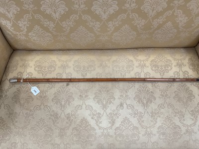 Lot 2569 - 19th century walking cane with square section Bamboo Cane shaft and unmarked white metal knop, metal ferrule. 98.5cm overall length.