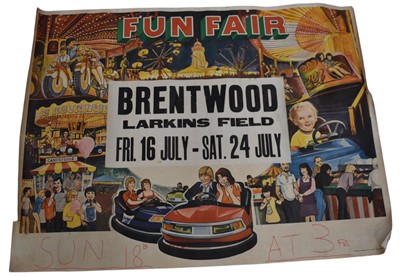 Lot 1254 - Vintage Fairground / Circus poster, "Fun Fair Brentwood, Larkins Field, Fri. 16 July - Sat. 24 July", printed by W. E. Berry Ltd, Bradford. 101 x 76...