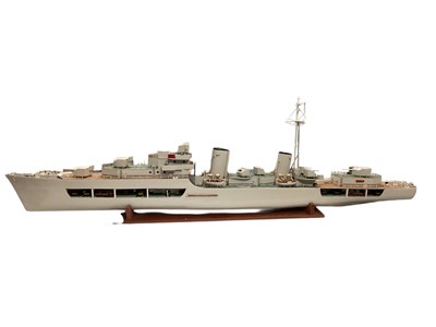 Lot 1710 - Large scale scratch built wooden H.M.S Diomede (F16) Leander-class Frigate, on hardwood plinth