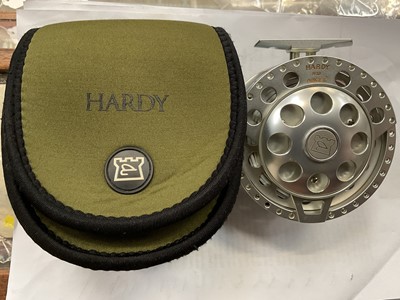 Lot 2550 - Hardy Bros Angel 2 alloy salmon fly reel No. E05903, 9/10, in Hardy branded soft case, with original cardboard box.