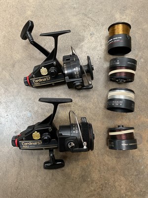 Lot 2551 - Two Swedish Cardinal 57 ABU Salmon fishing reels, in a Scierra case.
