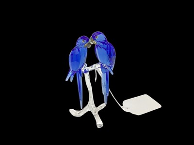 Lot 1085 - Swarovski Crystal model of Hyacinth Macaws, boxed