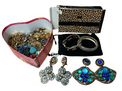 Lot 302 - Collection of vintage paste set gilt metal clip on earrings including Kalinger, Satellite, Aratata etc and a Dolce & Gabbana 'Time' gold plated stainless steel wristwatch