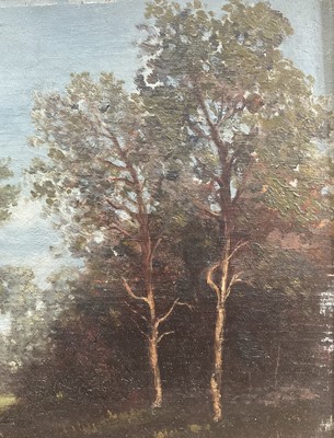 Lot 30 - 19th century French oil on panel, landscape, signed, in gilt frame, labels verso