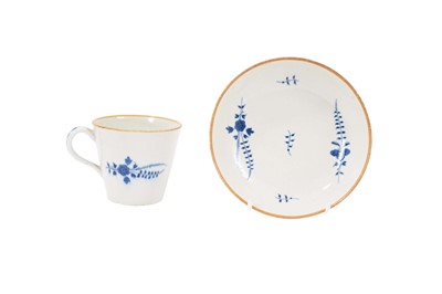 Lot 305 - Worcester coffee cup and saucer, painted in blue in French style, circa 1780