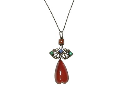 Lot 236 - Arts & Crafts silver gem set pendant necklace