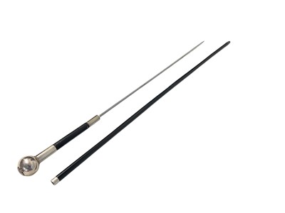 Lot 746 - Ebonised wood sword stick with white metal knop with later applied Rifle Brigade Regiment badge, blade 52.5cm, 92.5cm overall.