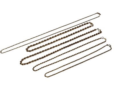 Lot 243 - Five 9ct gold rope twist chains