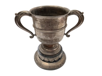 Lot 277 - Colchester interest- Fine silver two handled trophy cup with engraved presentation inscription "The Percy King trophy to commemorate the name of Percy Charles King, with the active pursuits of P...