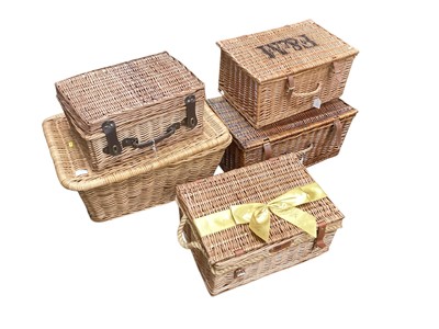 Lot 2590 - Collection five wicker hampers and baskets (5).