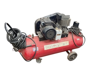 Lot 2600 - Workshop SLP air compressor, together with a selection of air tools and a red painted tool chest.