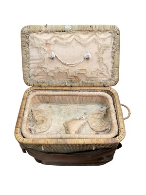 Lot 2611 - Wicker travelling basket with canvas cover, with initials 'F. E.'