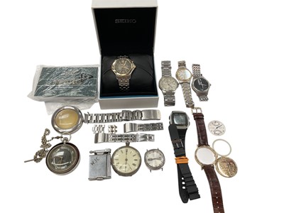 Lot 292 - Continental silver open faced pocket watch, together with Seiko, Fossil and other wristwatches.