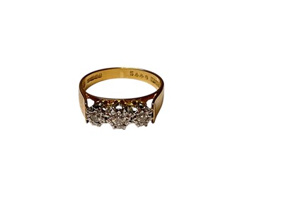 Lot 294 - Diamond three stone ring with three brilliant cut diamonds in platinum illusion setting on 18ct gold shank, Birmingham 1977. Ring size M½.