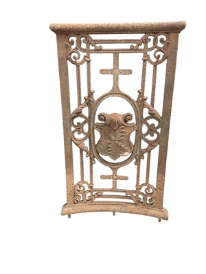 Lot 1588 - Antique iron grill with heraldic armorial
