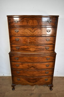 Lot 1554 - Georgian style walnut bowfront tallboy chest of eight graduated drawers on cabriole legs