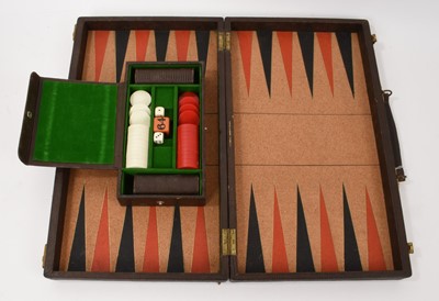 Lot 1042 - Good quality vintage backgammon set by Fortnum & Mason of Piccadilly, with faux snakeskin outer case and counter tray, impressed mark, 46cm wide