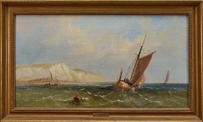 Lot 1208 - James Edwin Meadows (1828-1888) oil on canvas - Shipping off the South Coast, signed and dated 1868, 31cm x 56cm, in gilt frame