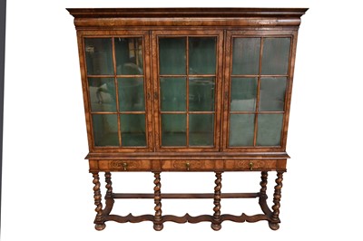 Lot 1567 - William & Mary revival walnut display cabinet with inlaid seaweed marquetry decoration