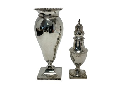 Lot 1164 - George III silver sugar castor and silver vase (2)