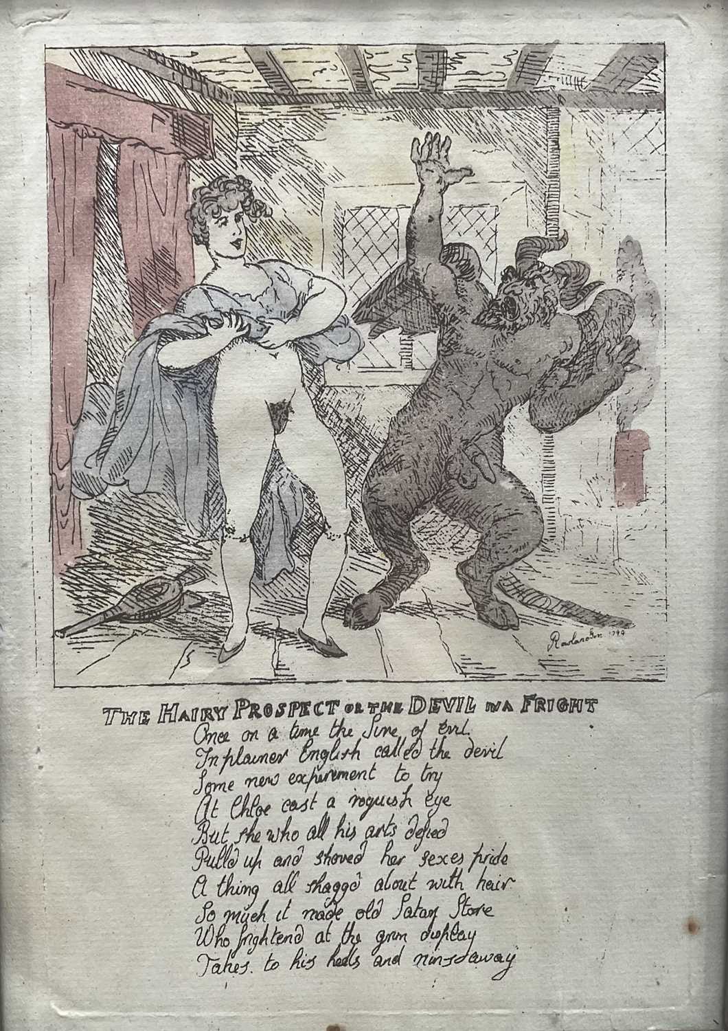 Lot 35 - Thomas Rowlandson (1756-1827), hand-coloured engraving - 'The Hairy Prospect or The Devil In A Fright', framed and glazed, 22cm x 15.5cm