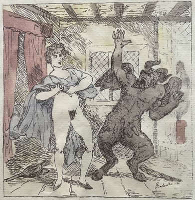 Lot 35 - Thomas Rowlandson (1756-1827), hand-coloured engraving - 'The Hairy Prospect or The Devil In A Fright', framed and glazed, 22cm x 15.5cm