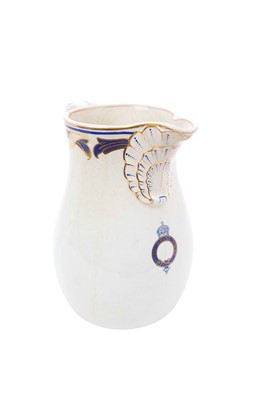 Lot 185 - Large Edwardian Royal Yacht jug with printed crowned 'The Royal Yacht' cypher and moulded shell decorated spout 22.5cm high