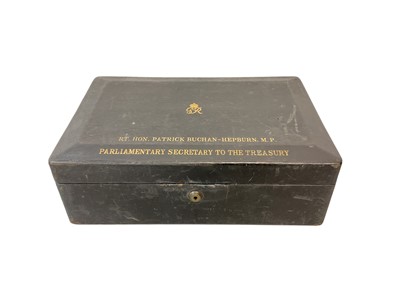 Lot 152 - Fine 1940s King George VI Wartime Government black leather despatch box with gilt embossed crowned GRVI cypher and 'RT.HON. PATRICK BUCHAN-HEPBURN.M.P., PARLIAMENTARY SECRETARY TO THE TREASURY'...