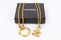 Lot 3199 - Two vintage Chanel gilt metal chain necklaces -...
