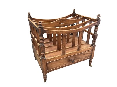 Lot 1211 - 19th century mahogany Canterbury, with slatted divisions and drawer below on turned feet and brass castors, 48cm wide x 36cm deep x 51cm high