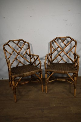 Lot 1569 - Pair of Chinoiserie style bamboo armchairs with original maker's label 'Angrave's'