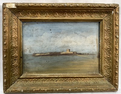 Lot 168 - Thomas Larbalestier (1861-1930) oil on board - Jersey Channel Islands St Aubyn Fort, inscribed, 12cm x 16cm, gilt frame