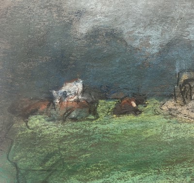 Lot 16 - Manner of Becker, pastel, Cattle Resting, 22cm x 26cm, with mount, unframed