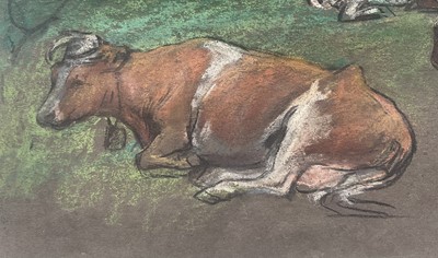 Lot 16 - Manner of Becker, pastel, Cattle Resting, 22cm x 26cm, with mount, unframed