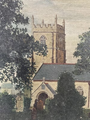 Lot 5 - 19th century English Naive School oil on canvas- view of Camborne Parish Church, Cornwall, signed C. Sykes? dated 99. 30.5 x 25.5cm overall.