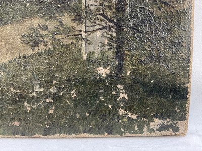 Lot 5 - 19th century English Naive School oil on canvas- view of Camborne Parish Church, Cornwall, signed C. Sykes? dated 99. 30.5 x 25.5cm overall.