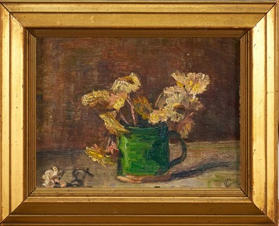 Lot 1185 - Attributed to Sir George Clausen (1852-1944) oil on board - Still Life, monogrammed, 15cm x 19cm, in gilt frame