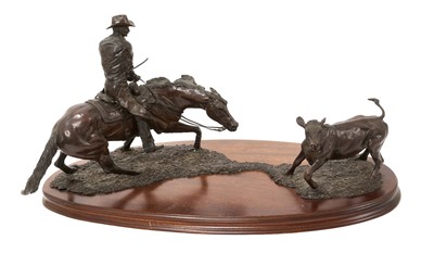 Lot 674 - *Gill Parker (b. 1957) bronze - cowboy