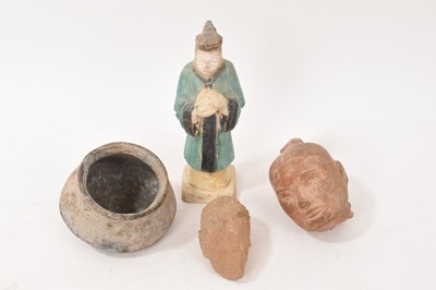 Lot 683 - Chinese tomb figure, two head fragments and bowl