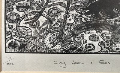 Lot 53 - Colin See-Paynton (1946-) wood engraving - Grey Heron and Eel, signed and titled in pencil, 162/200