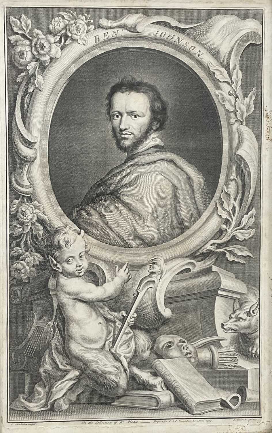 Lot 51 - Jacobus Houbraken (Dutch, 1698-1780) engraving - Portrait of Ben Jonson, 1738, 36cm x 22cm, in glazed frame